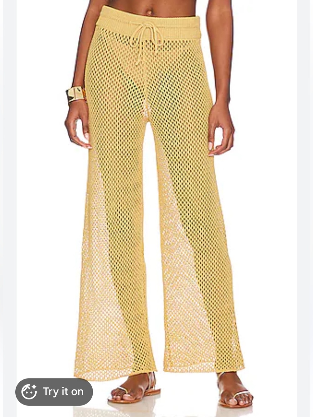 WeWoreWhat Yellow Crochet Wide-Leg Beach Pants